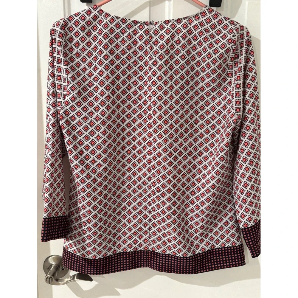 J.Crew Red White Pattern Long Sleeve‎ Blouse Top Small - Picture 4 of 4